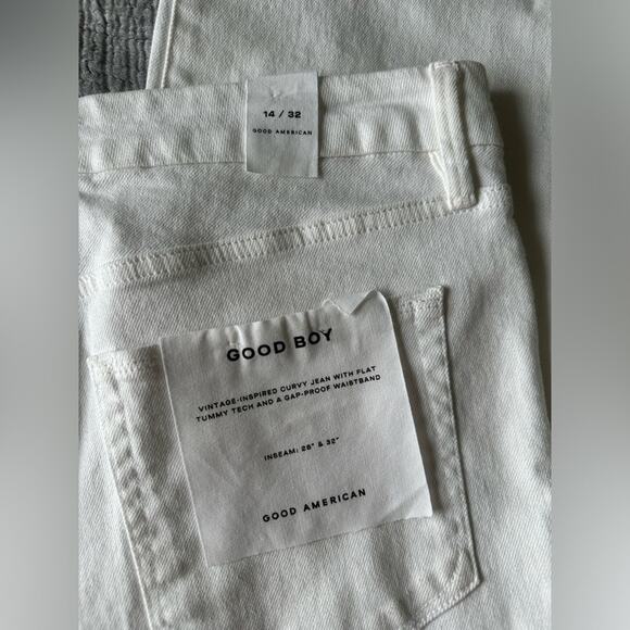 Good American Good Boy Straight Leg Jeans Split Leg White Denim Women's 14 NWT - Picture 4 of 13